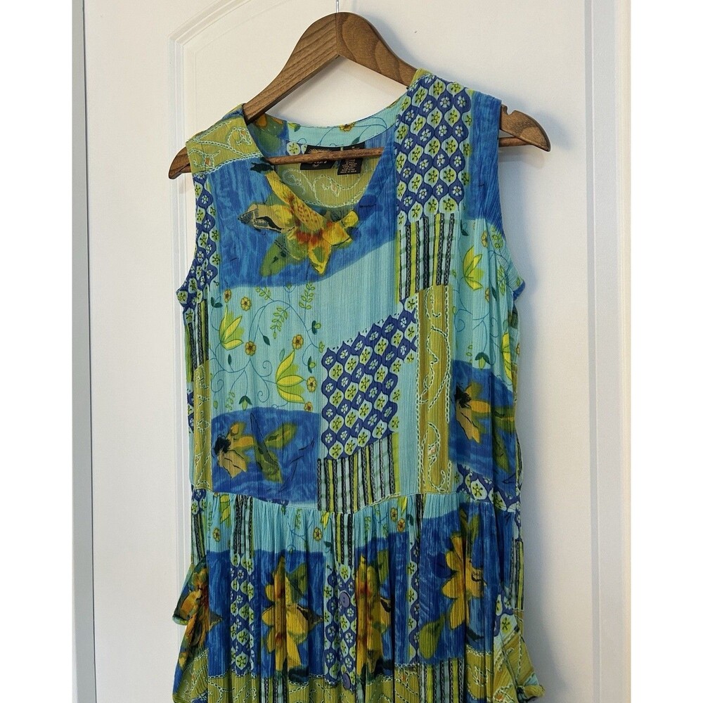 Bila Maxi Dress Women M Boho Patchwork Floral Tropical Flowy Crinkle Festival 90 - Picture 4 of 10